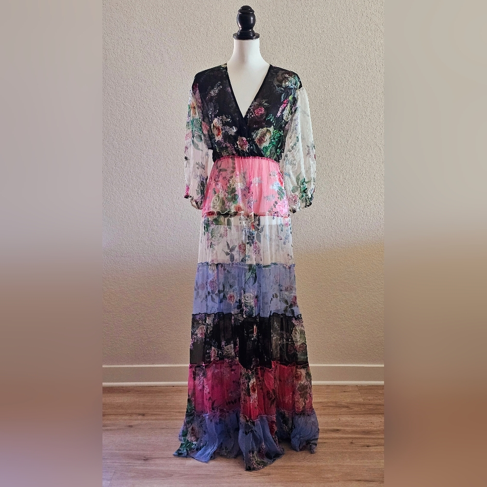 JOHNNY WAS 'Juliet' Multi-colored Tiered Maxi Dress SIZE XL